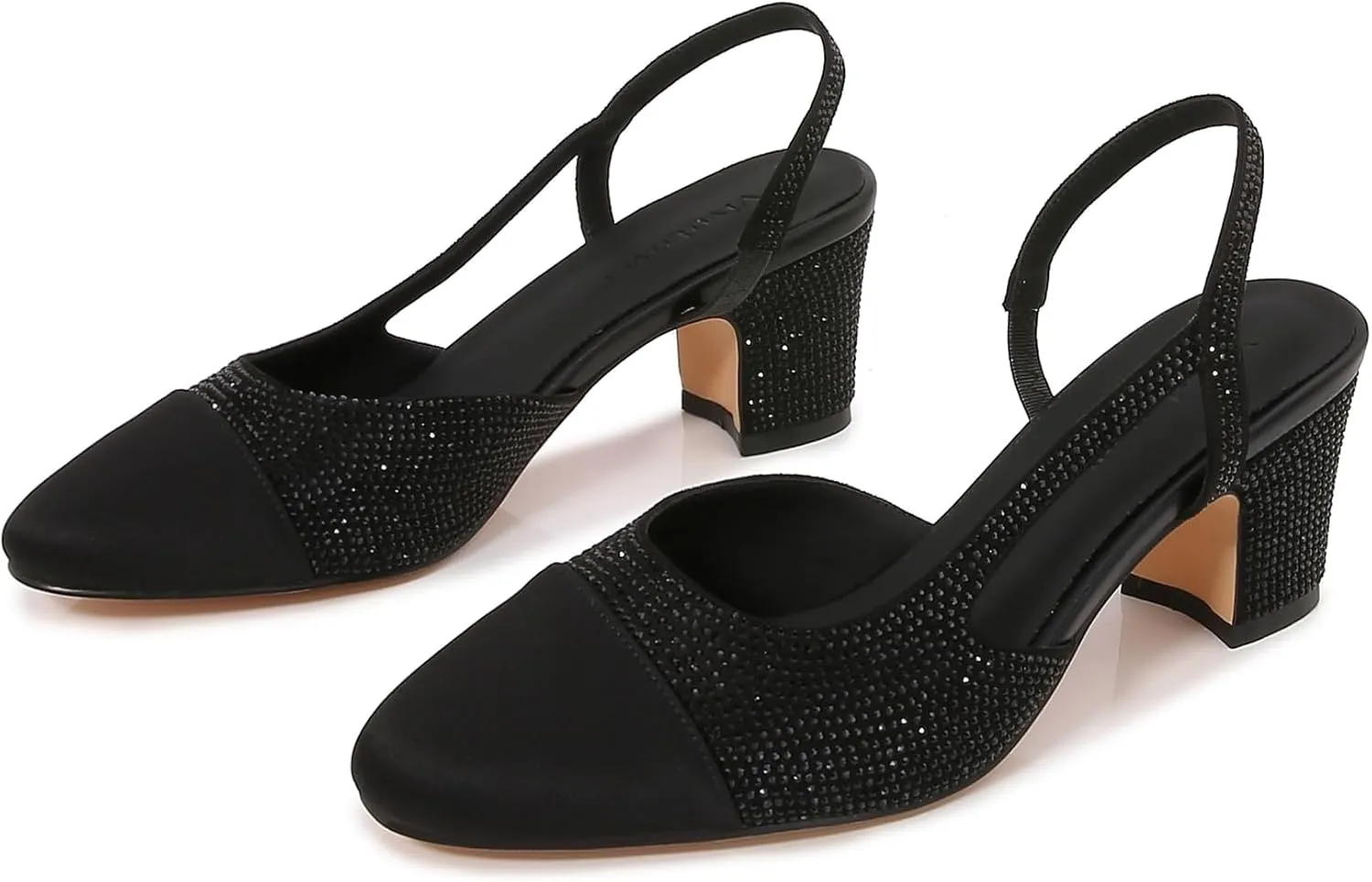 Slingback Pumps Women Chunky Heels Round Toe Two Tone Retro Splicing Office Shoes for Dress Party Wedding
