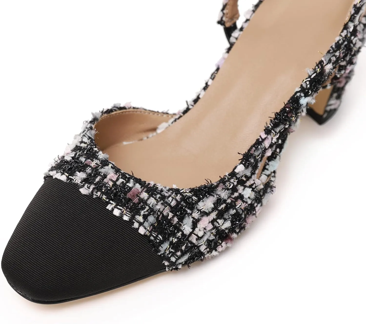 Slingback Pumps Women Chunky Heels Round Toe Two Tone Retro Splicing Office Shoes for Dress Party Wedding