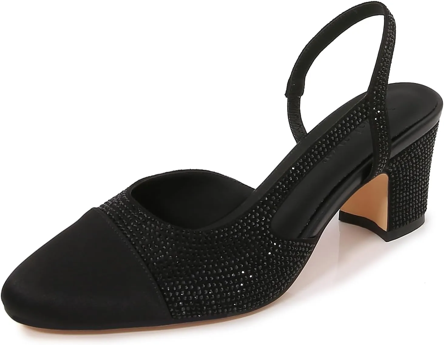 Slingback Pumps Women Chunky Heels Round Toe Two Tone Retro Splicing Office Shoes for Dress Party Wedding