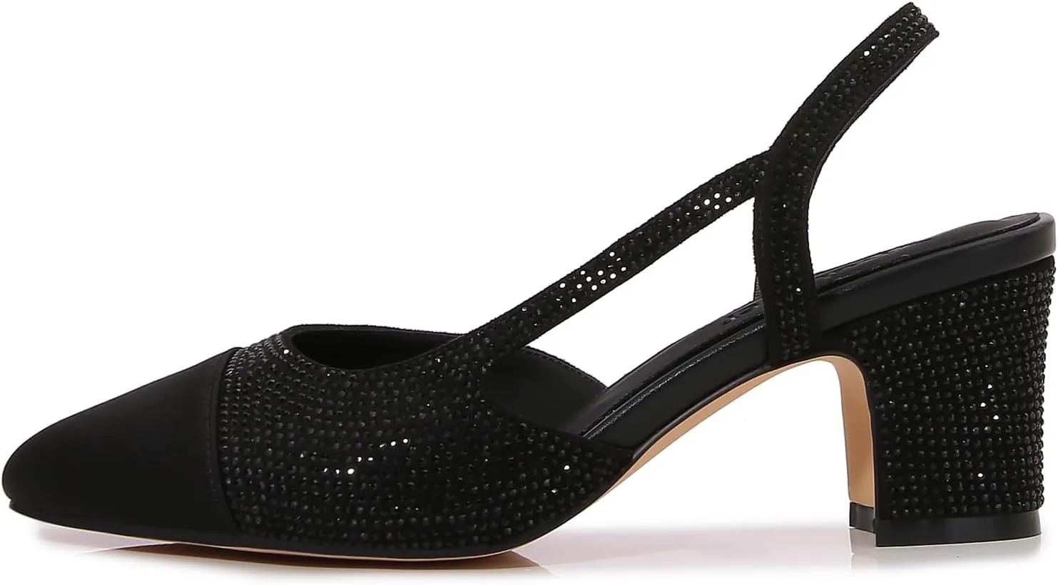 Slingback Pumps Women Chunky Heels Round Toe Two Tone Retro Splicing Office Shoes for Dress Party Wedding