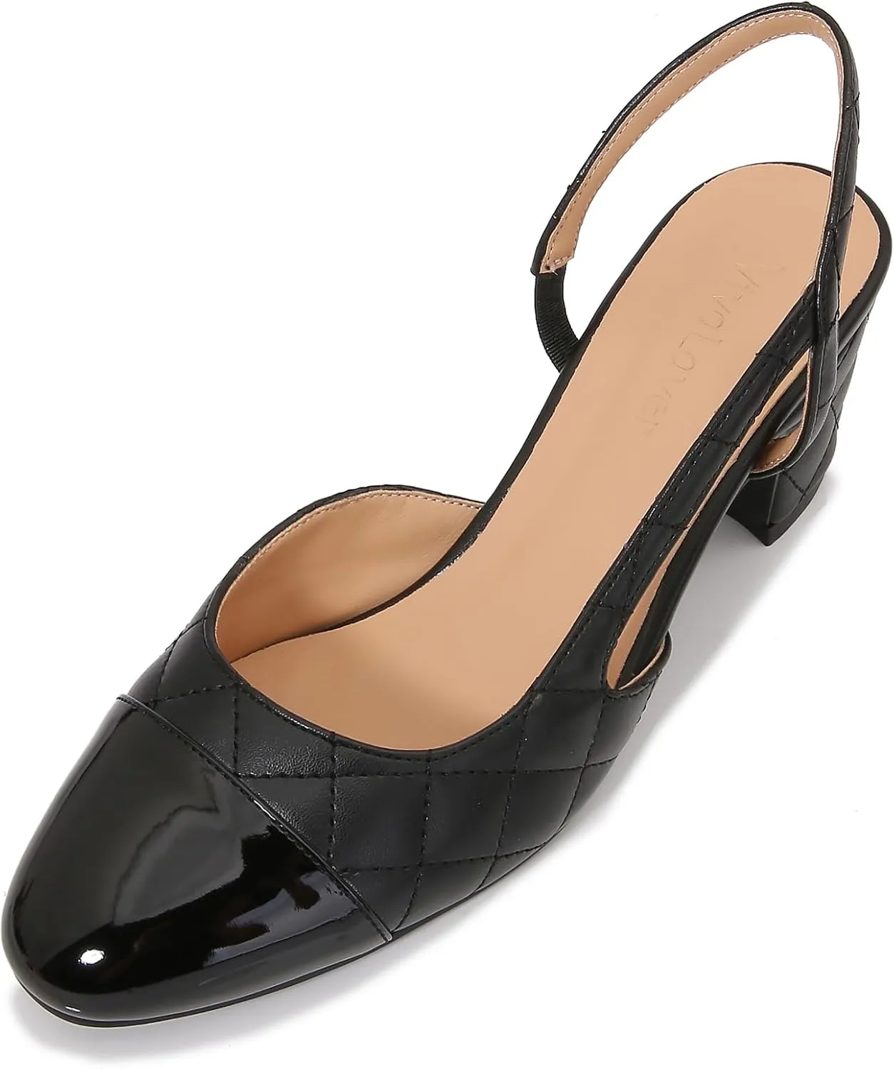Slingback Pumps Women Chunky Heels Round Toe Two Tone Retro Splicing Office Shoes for Dress Party Wedding