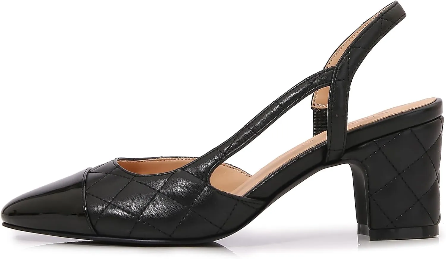 Slingback Pumps Women Chunky Heels Round Toe Two Tone Retro Splicing Office Shoes for Dress Party Wedding