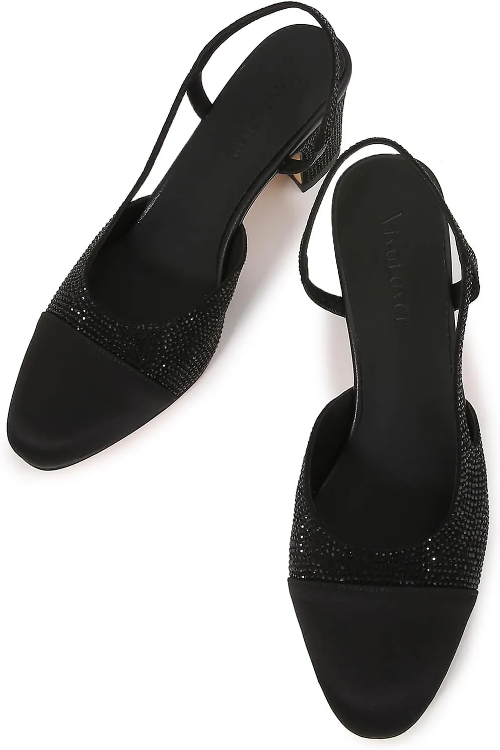 Slingback Pumps Women Chunky Heels Round Toe Two Tone Retro Splicing Office Shoes for Dress Party Wedding