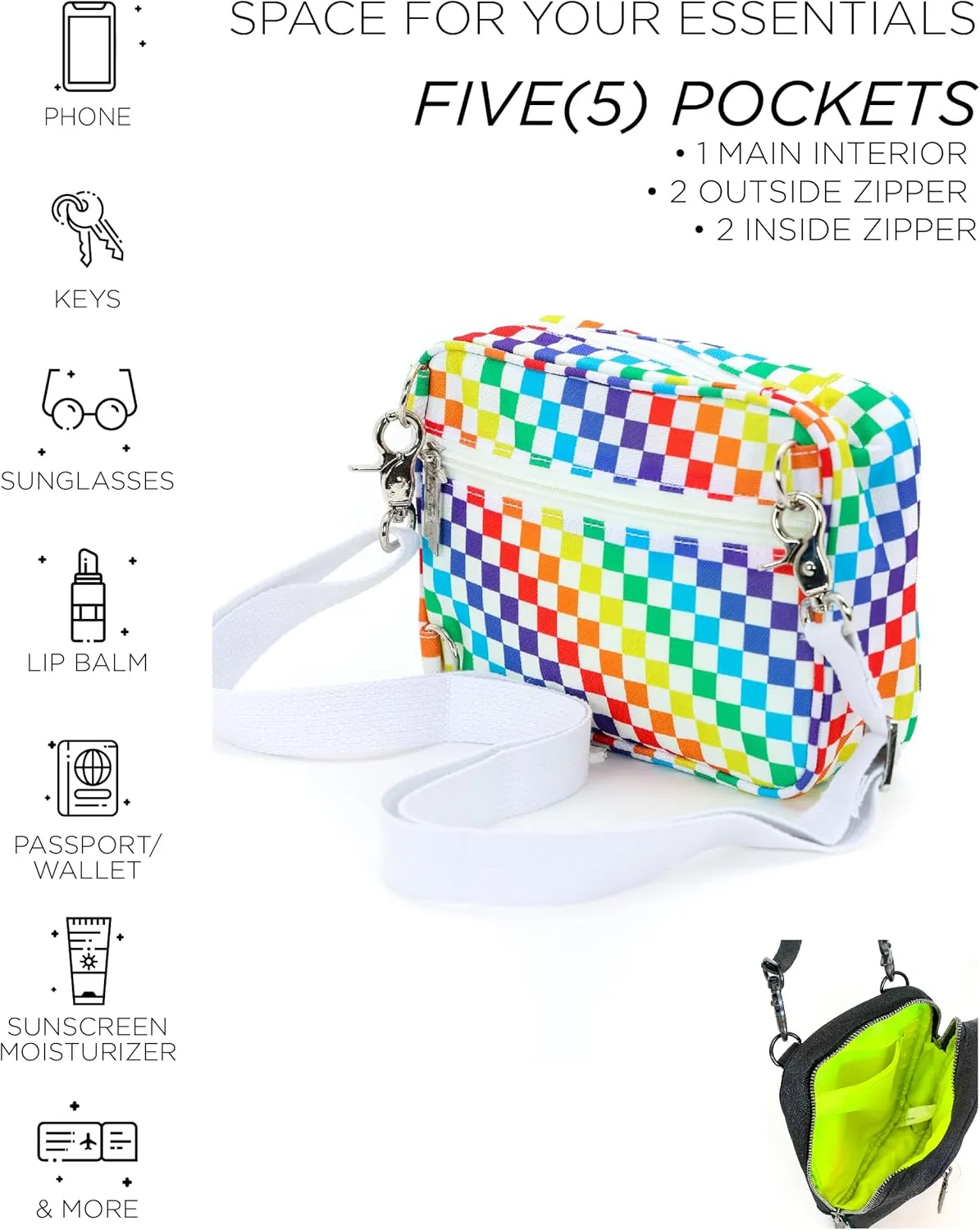 Small Crossbody Bag for Men & Women - Over the Shoulder Bag Sling Checkered Crossbody Bags Festival Concert Bag