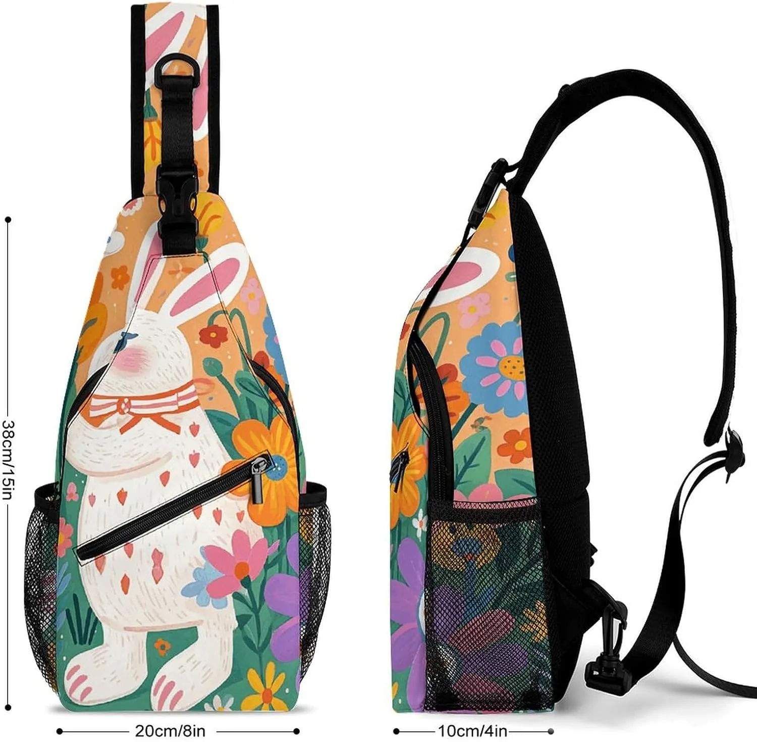 Small Crossbody Sling Backpack Flowers Bunnies Birds Chest Bags for Traveling Chest Fashion Shoulder Bag