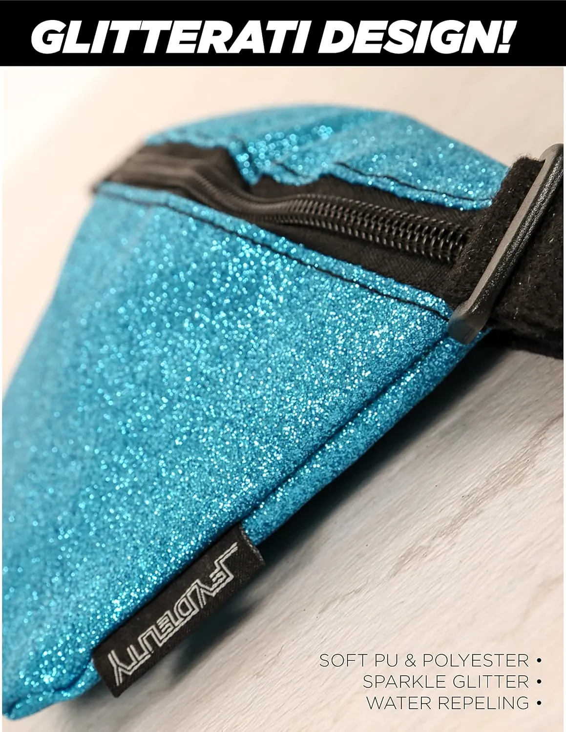 Small Fanny Packs for Women – 80s/90s Holographic Bum Bag – Unisex Retro Neon Crossbody Waist Belt Bag for Travel, Festivals & Daily Use – Waist Belt Bag for Women | Dazzler Blue Glitter