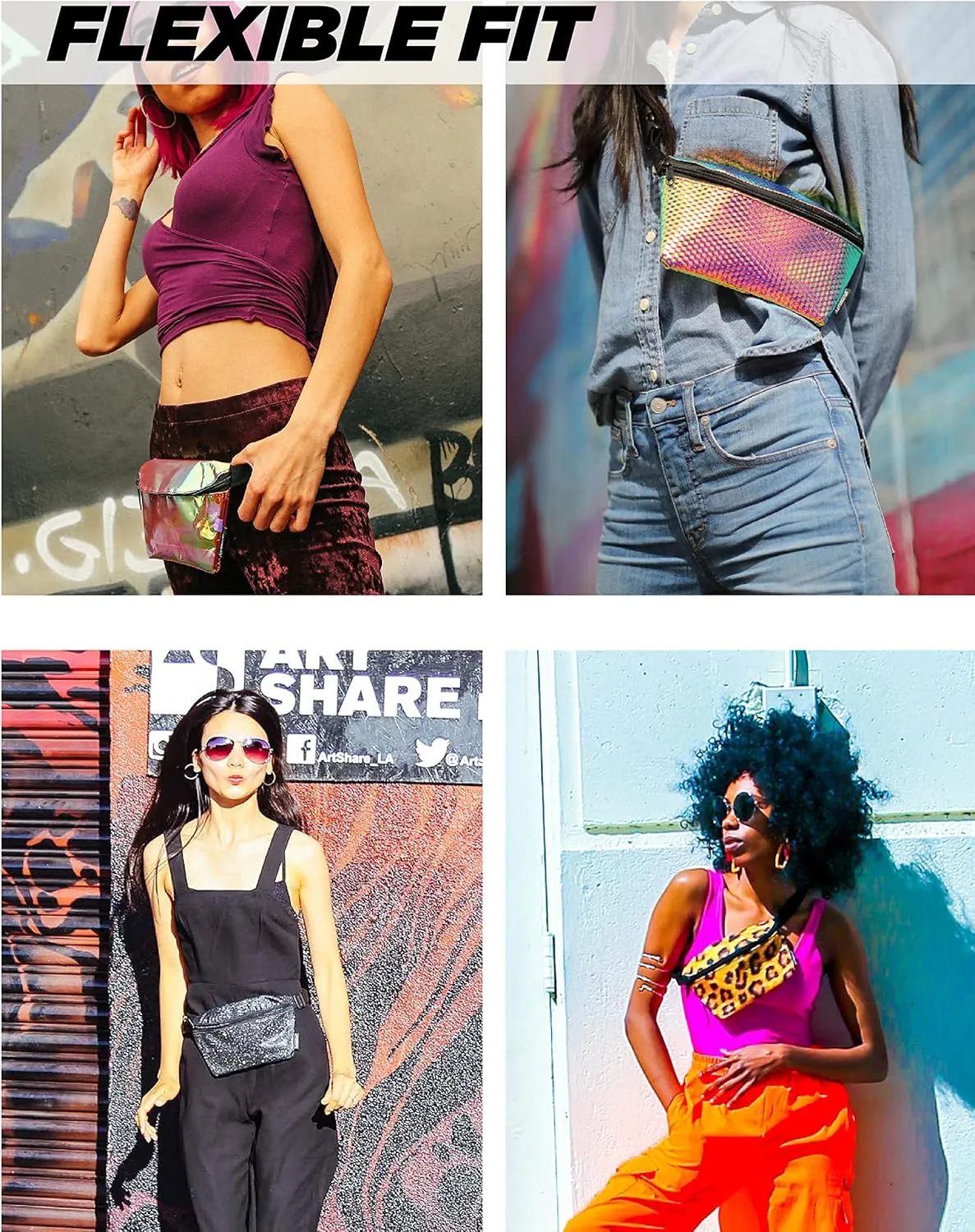 Small Fanny Packs for Women – 80s/90s Holographic Bum Bag – Unisex Retro Neon Crossbody Waist Belt Bag for Travel, Festivals & Daily Use – Waist Belt Bag for Women | Dazzler Blue Glitter