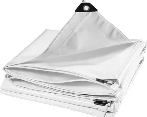 Small Multipurpose Cover, with Eyelets Thicken PVC Tarp Cover Rain Cover Wind Protection for Camping Canopy Carport Tent - White(1.8x1.8m)