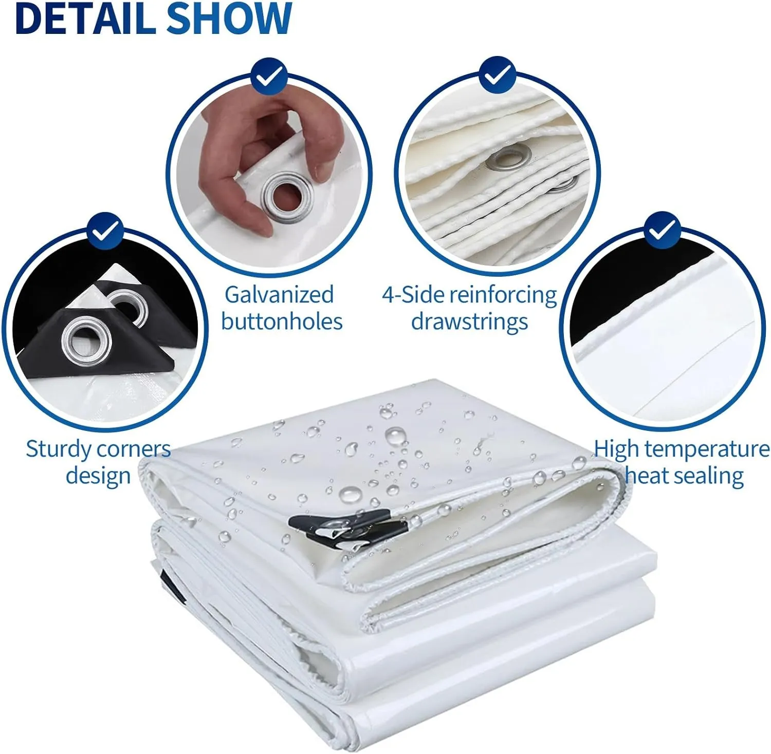 Small Multipurpose Cover, with Eyelets Thicken PVC Tarp Cover Rain Cover Wind Protection for Camping Canopy Carport Tent - White(1.8x1.8m)