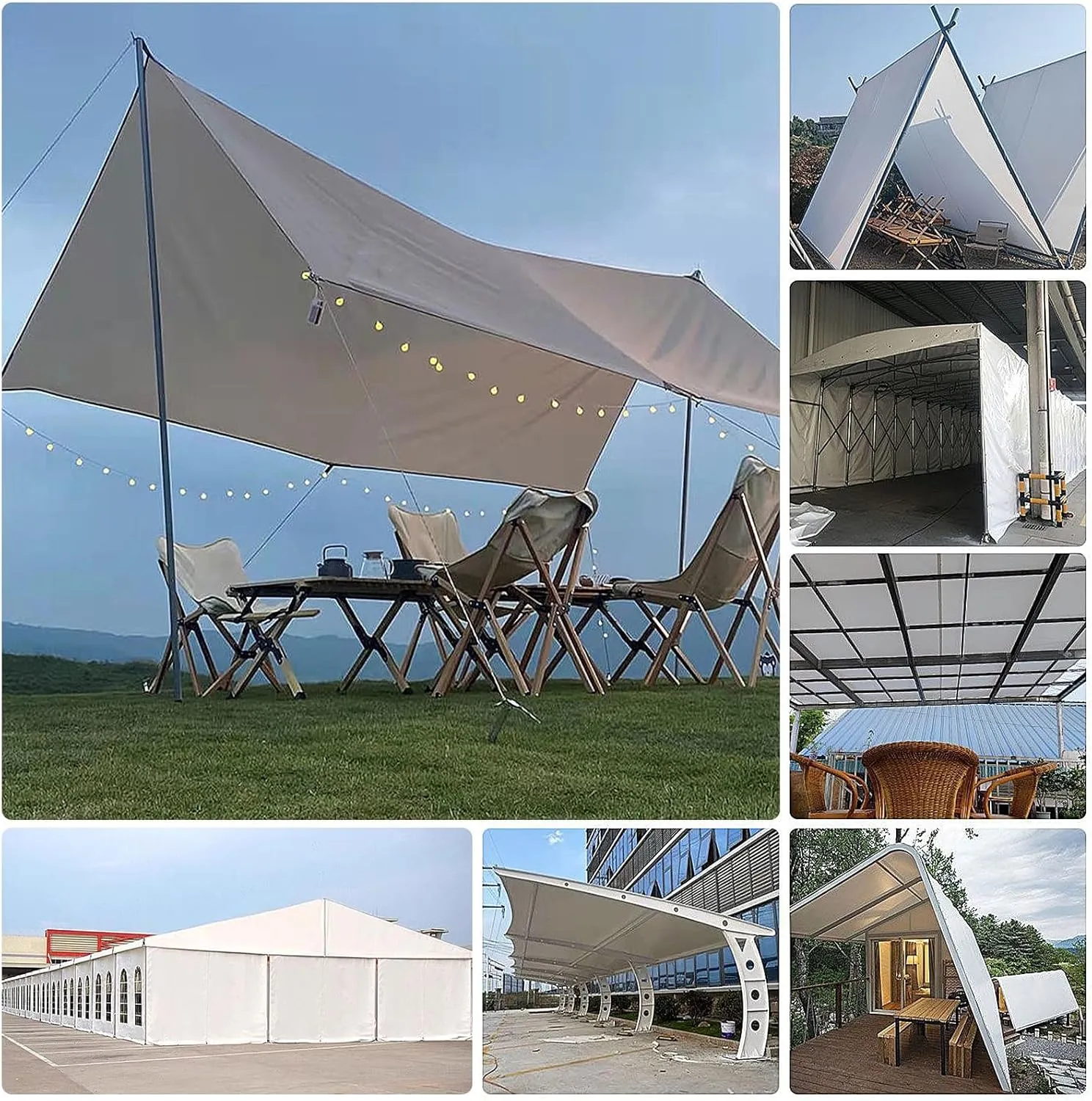 Small Multipurpose Cover, with Eyelets Thicken PVC Tarp Cover Rain Cover Wind Protection for Camping Canopy Carport Tent - White(1.8x1.8m)