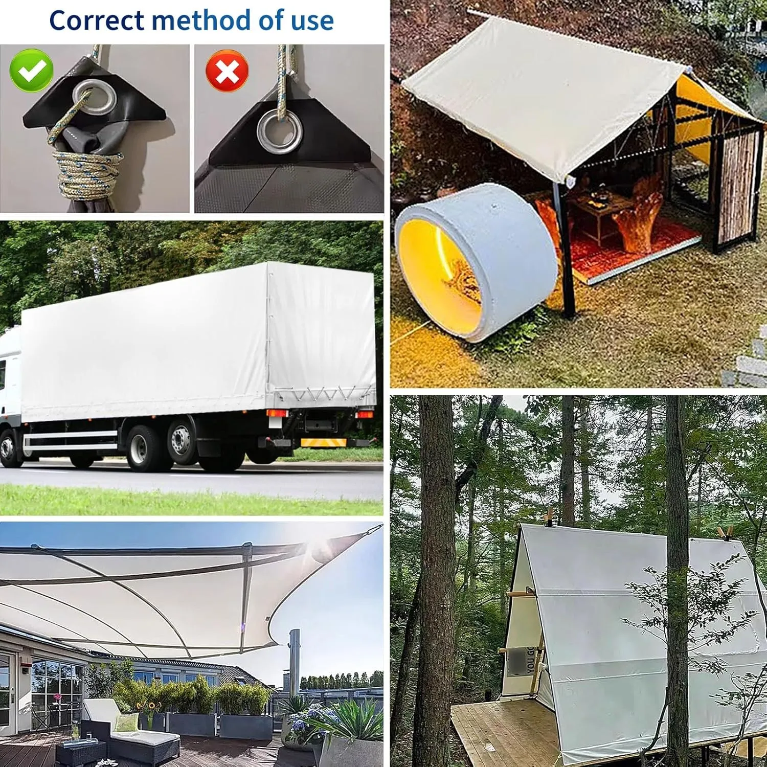 Small Multipurpose Cover, with Eyelets Thicken PVC Tarp Cover Rain Cover Wind Protection for Camping Canopy Carport Tent - White(1.8x1.8m)