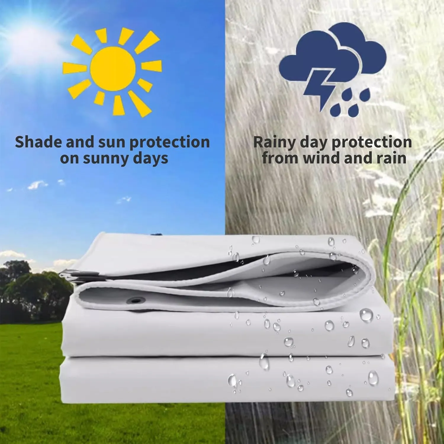 Small Multipurpose Cover, with Eyelets Thicken PVC Tarp Cover Rain Cover Wind Protection for Camping Canopy Carport Tent - White(1.8x1.8m)