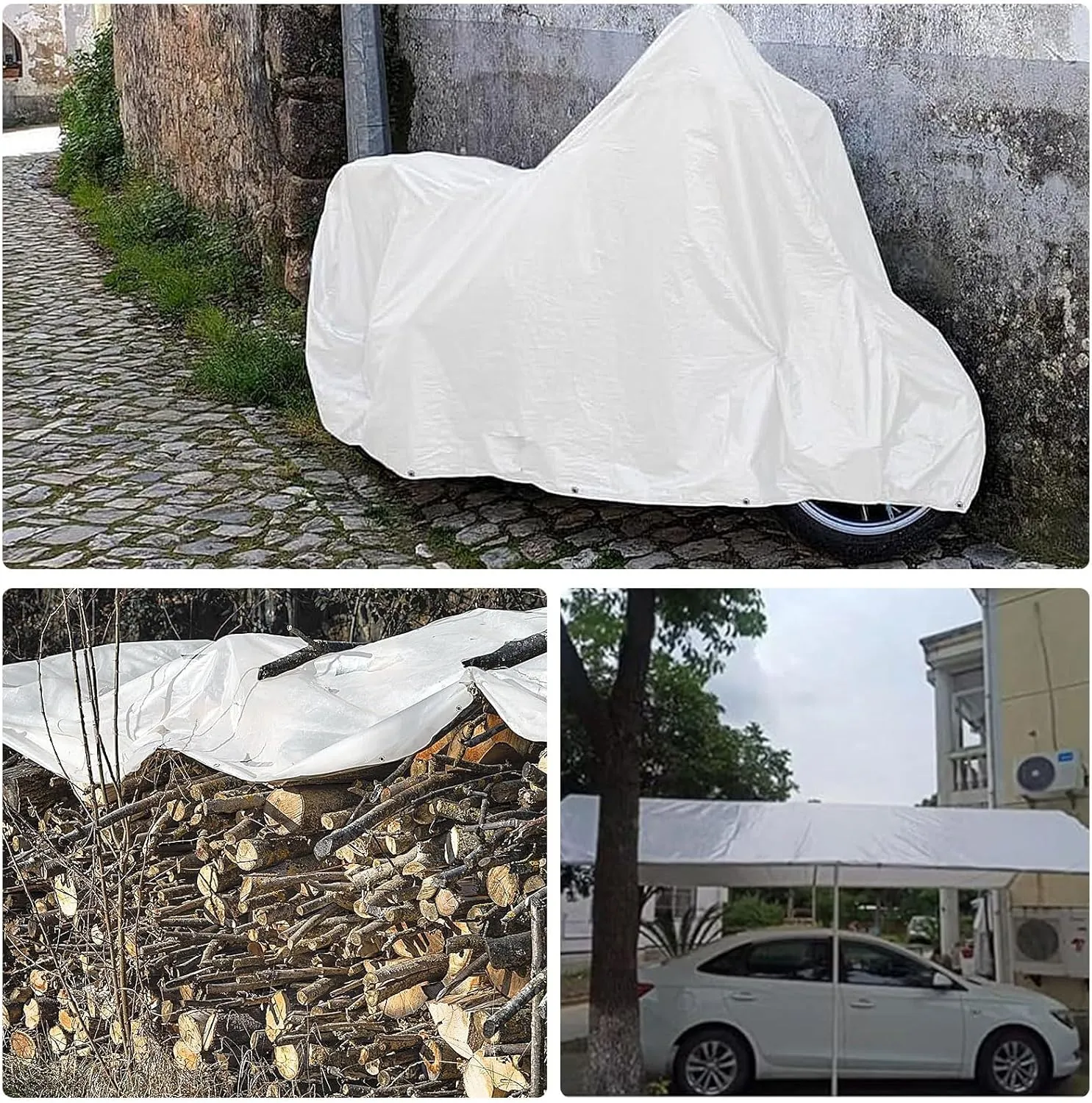 Small Multipurpose Cover, with Eyelets Thicken PVC Tarp Cover Rain Cover Wind Protection for Camping Canopy Carport Tent - White(1.8x1.8m)