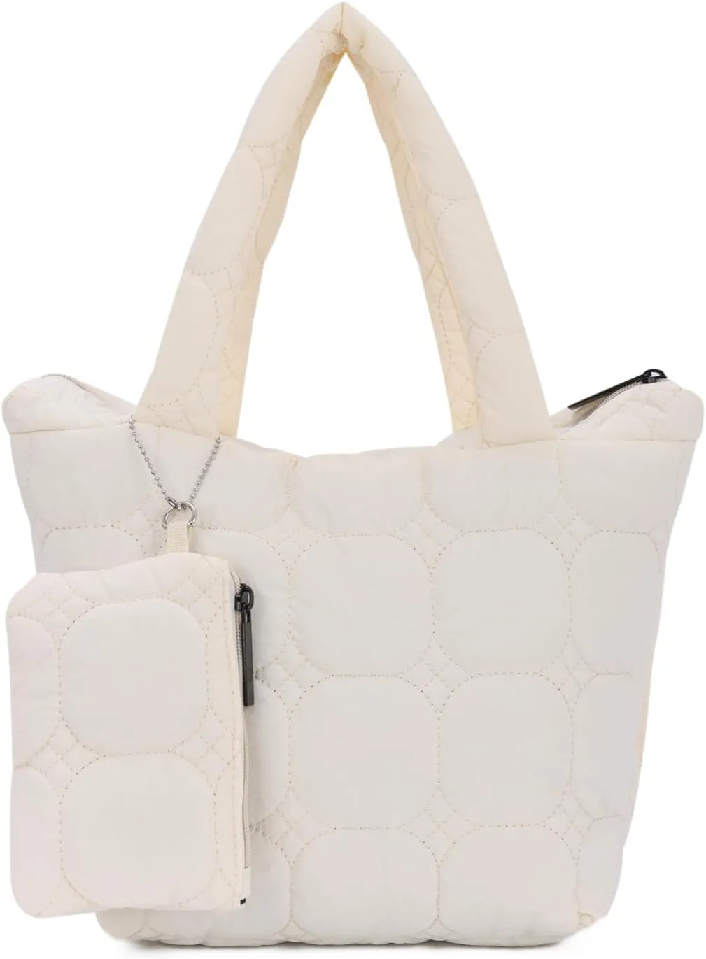 Small Quilted Puffer Tote Bag for Women Lightweight Nylon Puffy Handbags with a Mini Purse