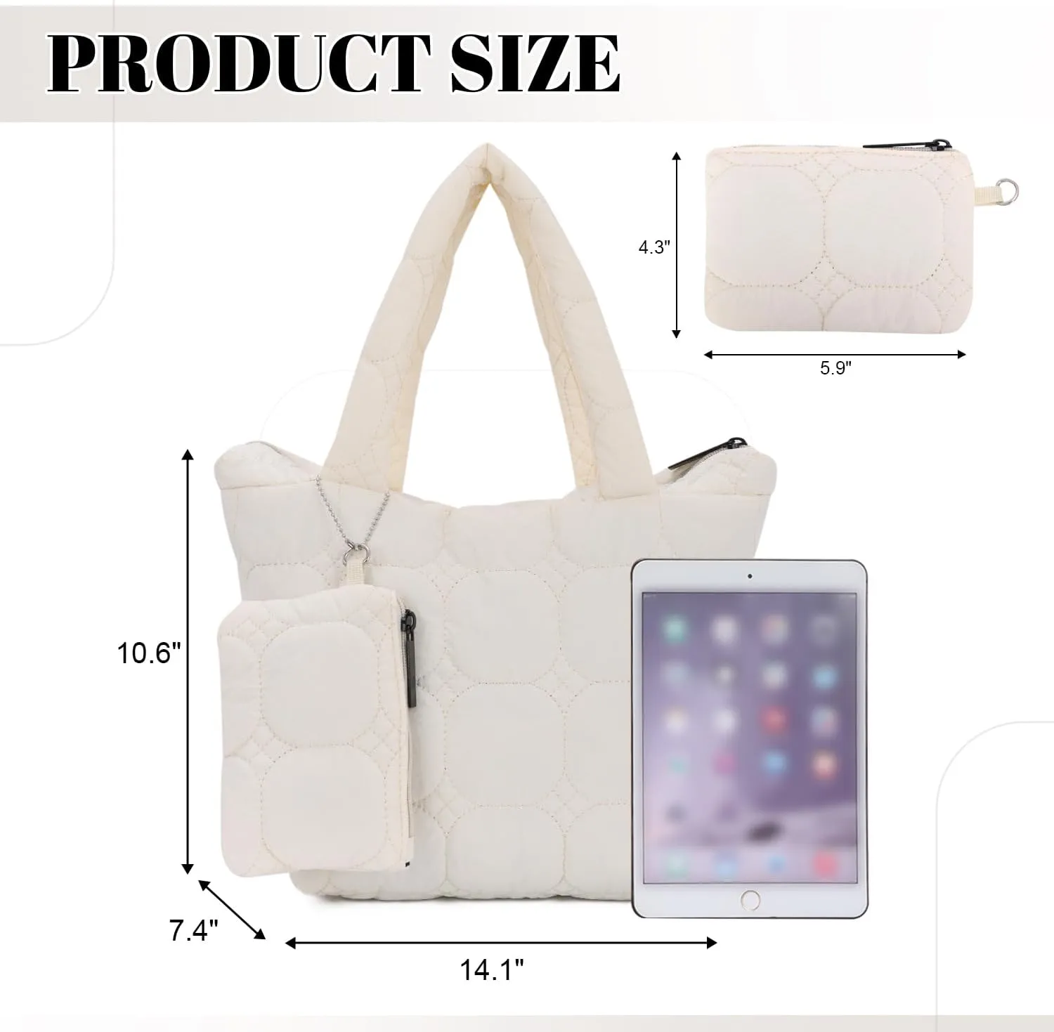 Small Quilted Puffer Tote Bag for Women Lightweight Nylon Puffy Handbags with a Mini Purse
