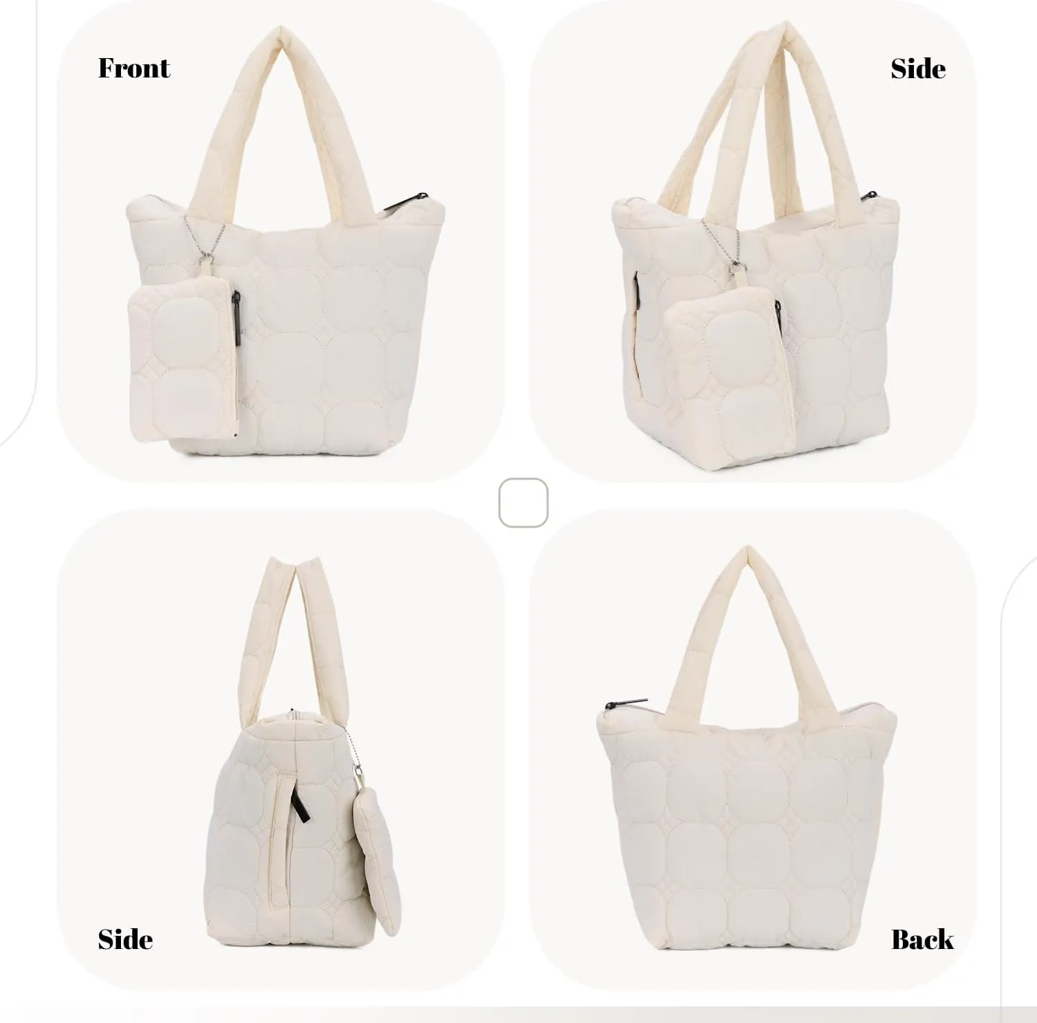 Small Quilted Puffer Tote Bag for Women Lightweight Nylon Puffy Handbags with a Mini Purse