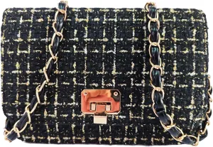 Small Quilted Shoulder Bag for Women Fashion Tweed Mini Clutch Handbag Purses Designer Crossbody Bag, with Chain Strap