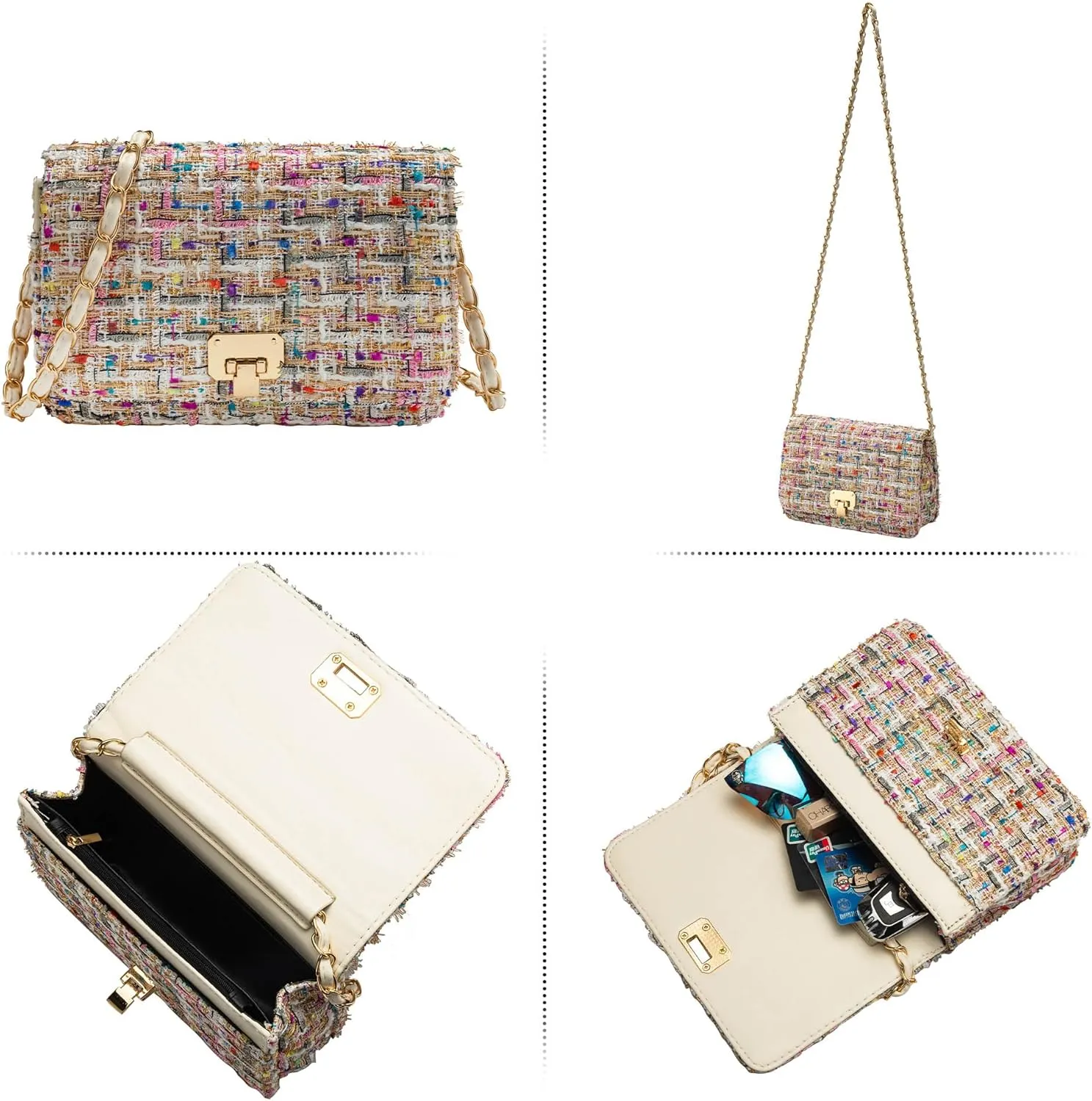 Small Quilted Shoulder Bag for Women Fashion Tweed Mini Clutch Handbag Purses Designer Crossbody Bag, with Chain Strap