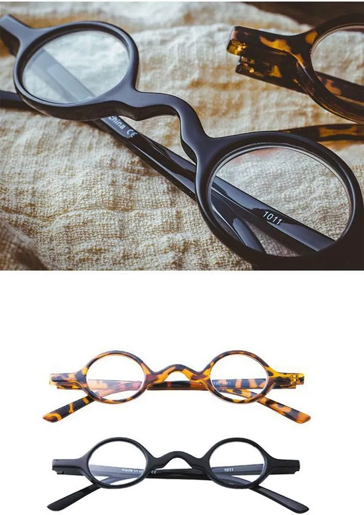 Small Round Retro Reading Glasses Mens Womens Spring Hinge Readers (Two pairs/Leopard   Black, 1.75)