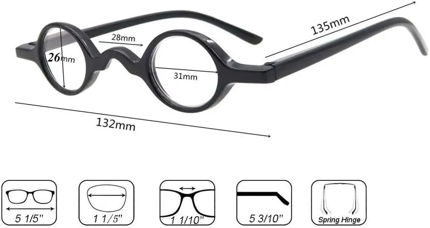 Small Round Retro Reading Glasses Mens Womens Spring Hinge Readers (Two pairs/Leopard   Black, 1.75)