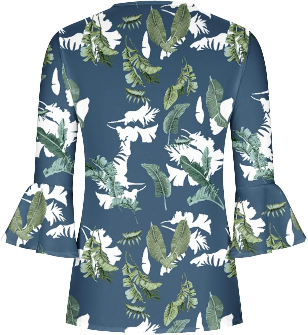 SMIDOW Three Quarter Bell Sleeve Tops for Women Fashion Summer Tunic Shirt 3/4 Sleeve Henley v Neck Boho Floral Tshirt Blouse
