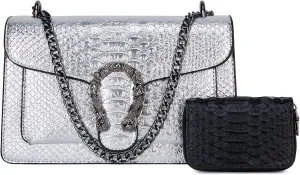 Snake Printed Crossbody Bags for Women - Clutch Shoulder Purses with Wallet Card Case Satchel Bag for Ladies