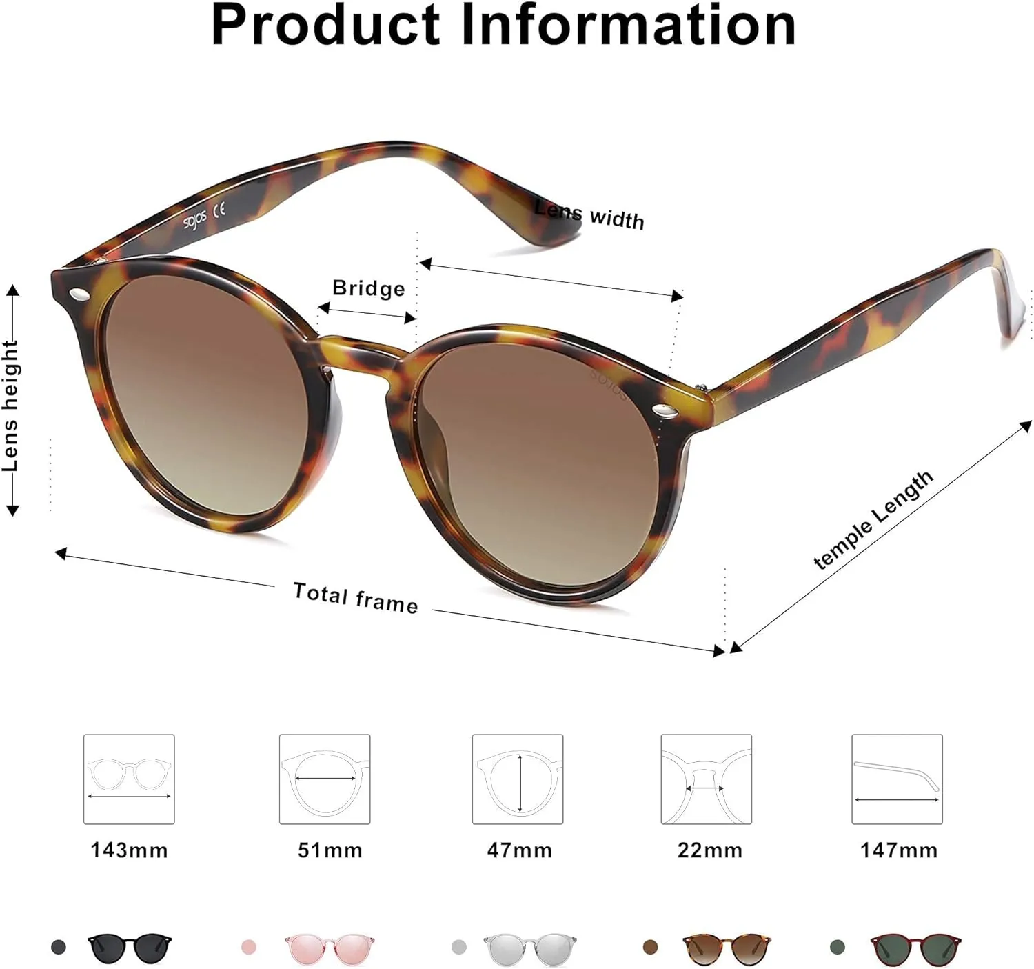 SOJOS Retro Round Polarized Sunglasses for Women Men Classic Vintage Sunnies SJ2069