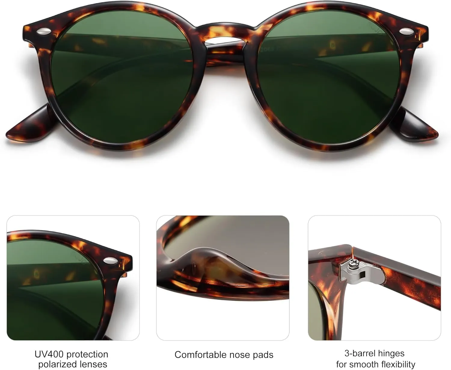SOJOS Retro Round Polarized Sunglasses for Women Men Classic Vintage Sunnies SJ2069