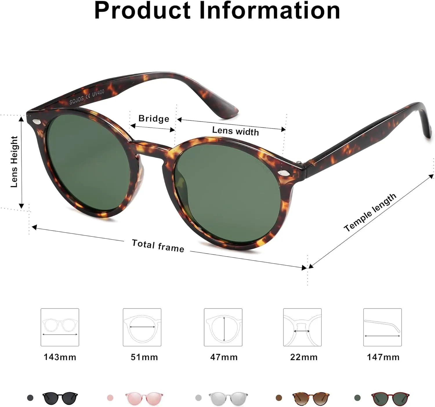 SOJOS Retro Round Polarized Sunglasses for Women Men Classic Vintage Sunnies SJ2069