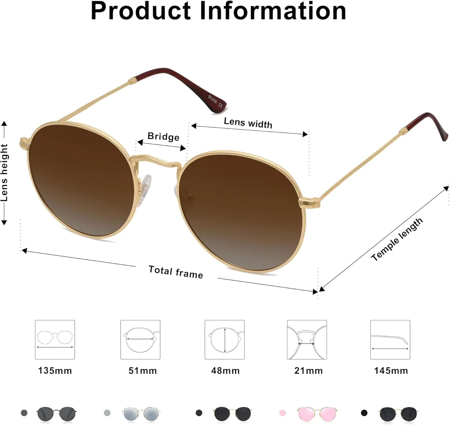 SOJOS Small Round Polarized Sunglasses for Women Men Classic Vintage Retro Shades UV400