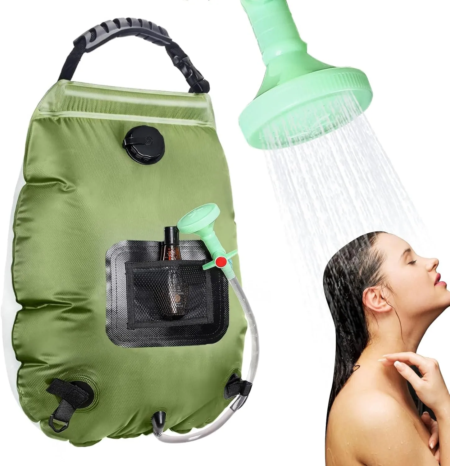 Solar Portable Shower Bag, 5 Gallon/20 Liter Solar Heated Camping Shower Bag with Removable Hose and On/Off Shower Head, Compact Camping Shower for Camping, Hiking, Traveling, Beach Swimming