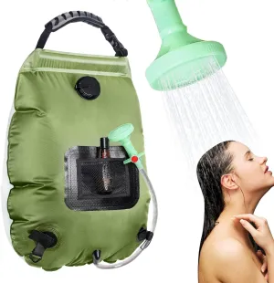 Solar Portable Shower Bag, 5 Gallon/20 Liter Solar Heated Camping Shower Bag with Removable Hose and On/Off Shower Head, Compact Camping Shower for Camping, Hiking, Traveling, Beach Swimming