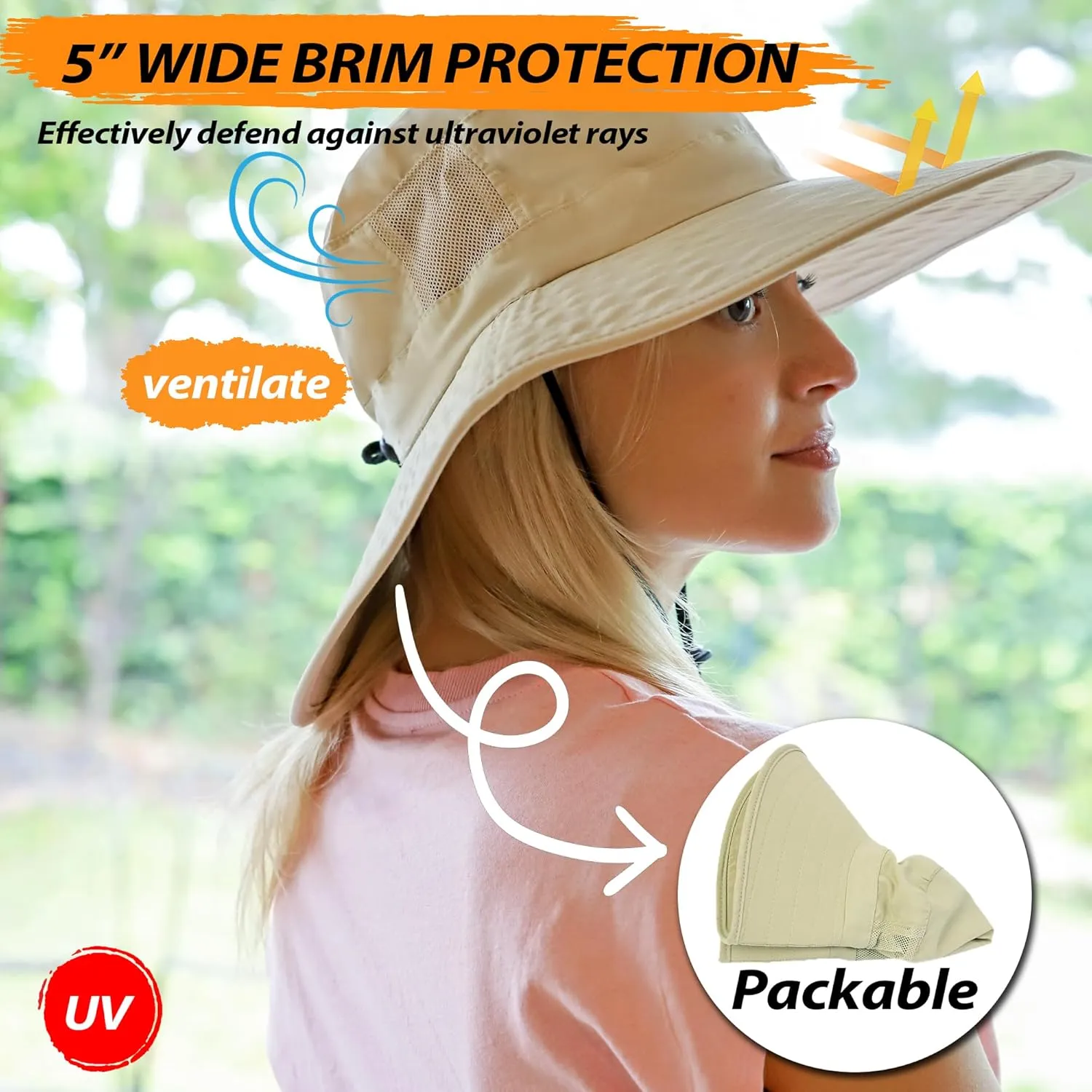 Solaris Wide Brim Women Sun Hat, UPF 50  Sun Protection Outdoor Hat for Gardening Hiking Safari, Only Suitable Small Head