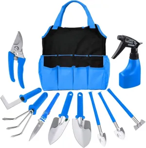 SolarPlay Garden Tools Set, 10 Pieces Stainless Steel Heavy Duty Gardening Tools kit with Handbag, Garden Hand Tools for Digging Planting Pruning Gardening Kit with Durable Bag, Garden Gifts for Women