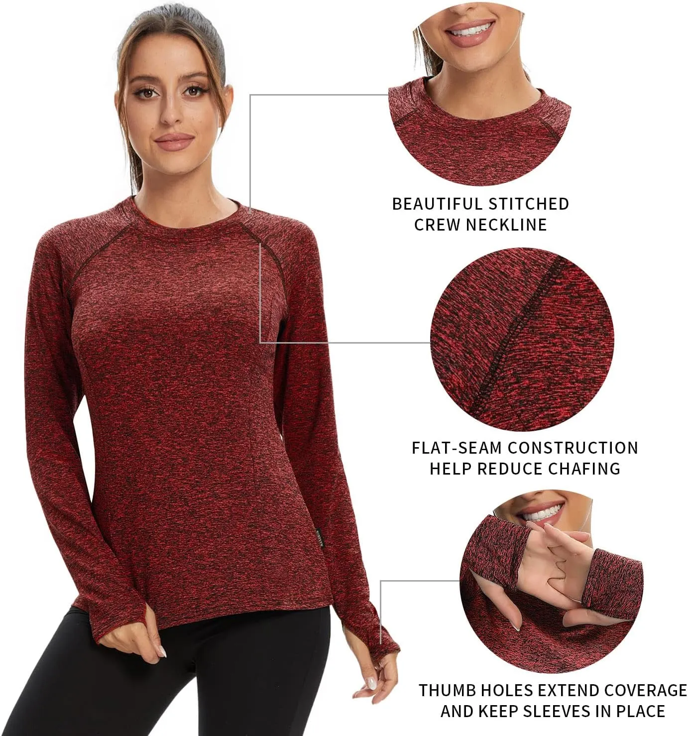 Soneven Women's Thermal Fleece Running Shirts Compression Shirts Quick Dry Workout Pullover Tops with Thumb Holes