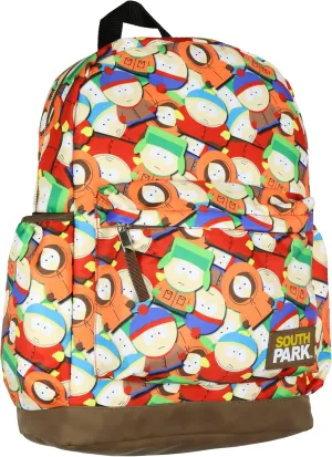 South Park Backpack TV Show Merch Cartman Kenny Kyle Stan Print 16" Travel School Book Bag with Laptop Tech Sleeve and Faux Leather Bottom