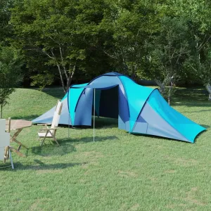 Spacious Camping Tent for 6 People with Mosquito Net, Easy Setup and Ventilation, Blue and Light Blue