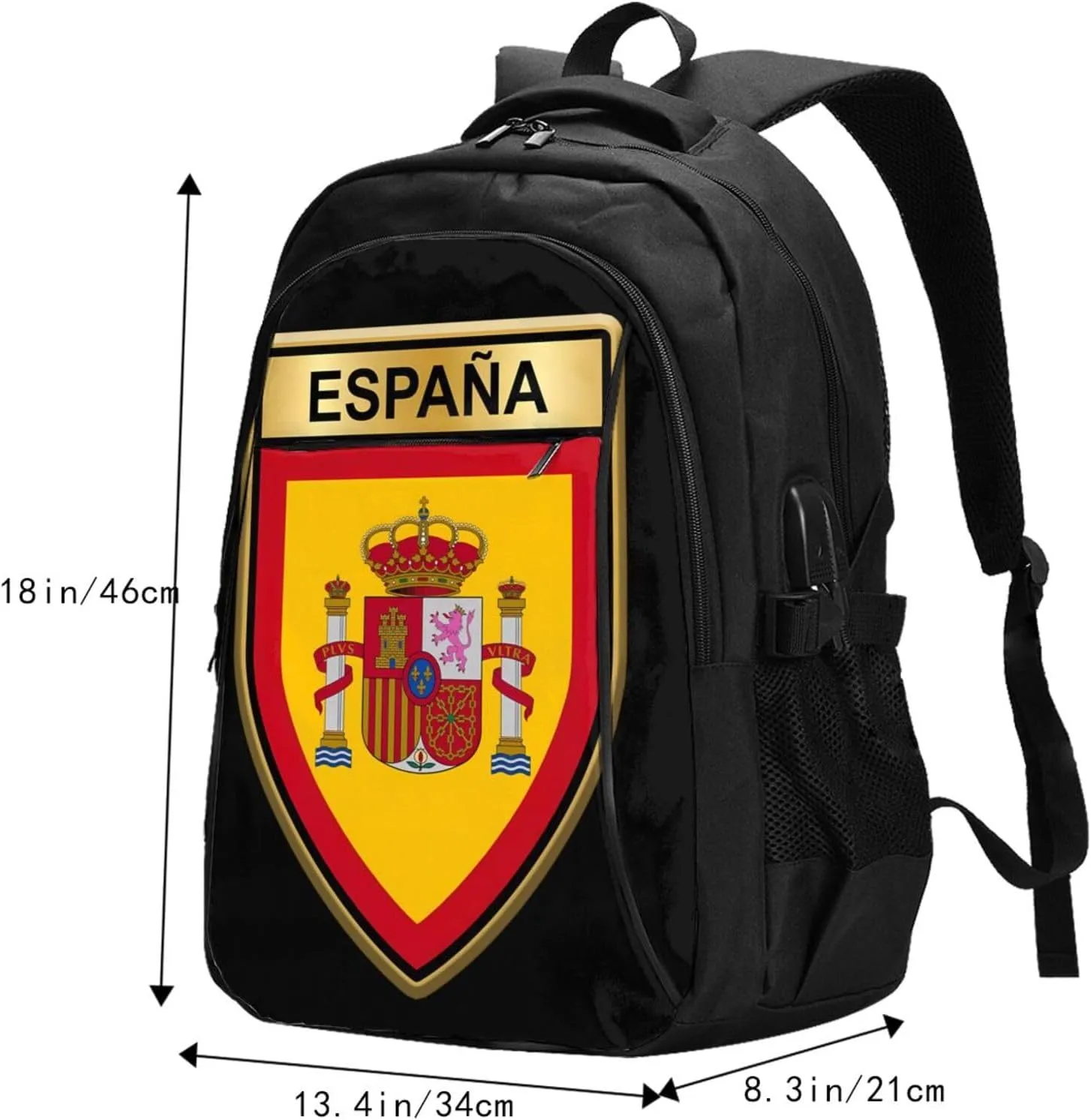 Spain Spanish Espana Flags Business Laptop Backpack Travel Backpacks Outdoor Rucksack Large Bag Daypack with USB Charging Port Multi-Pocket for Hiking Camping