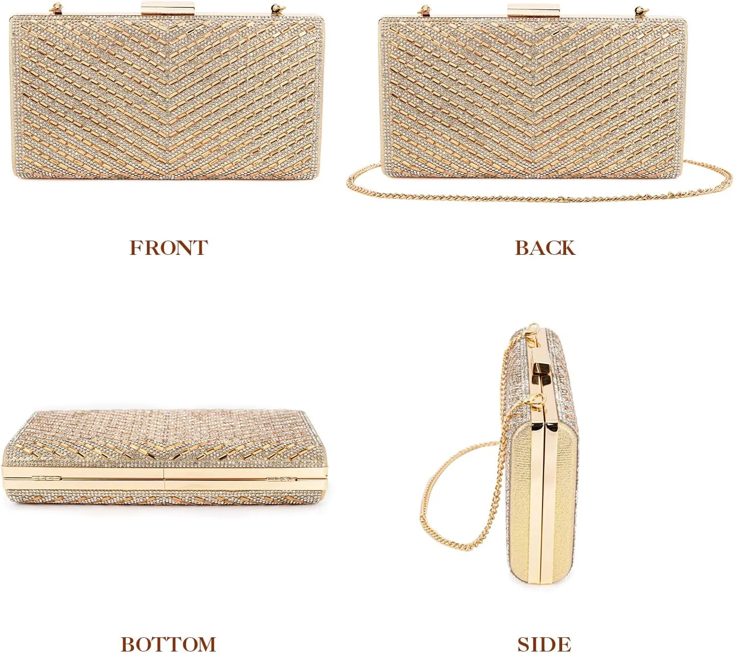 Sparkly Rhinestone Clutch for Bridal Glitter Metal Clasp Purse Formal Party and Wedding Evening Bag For Women