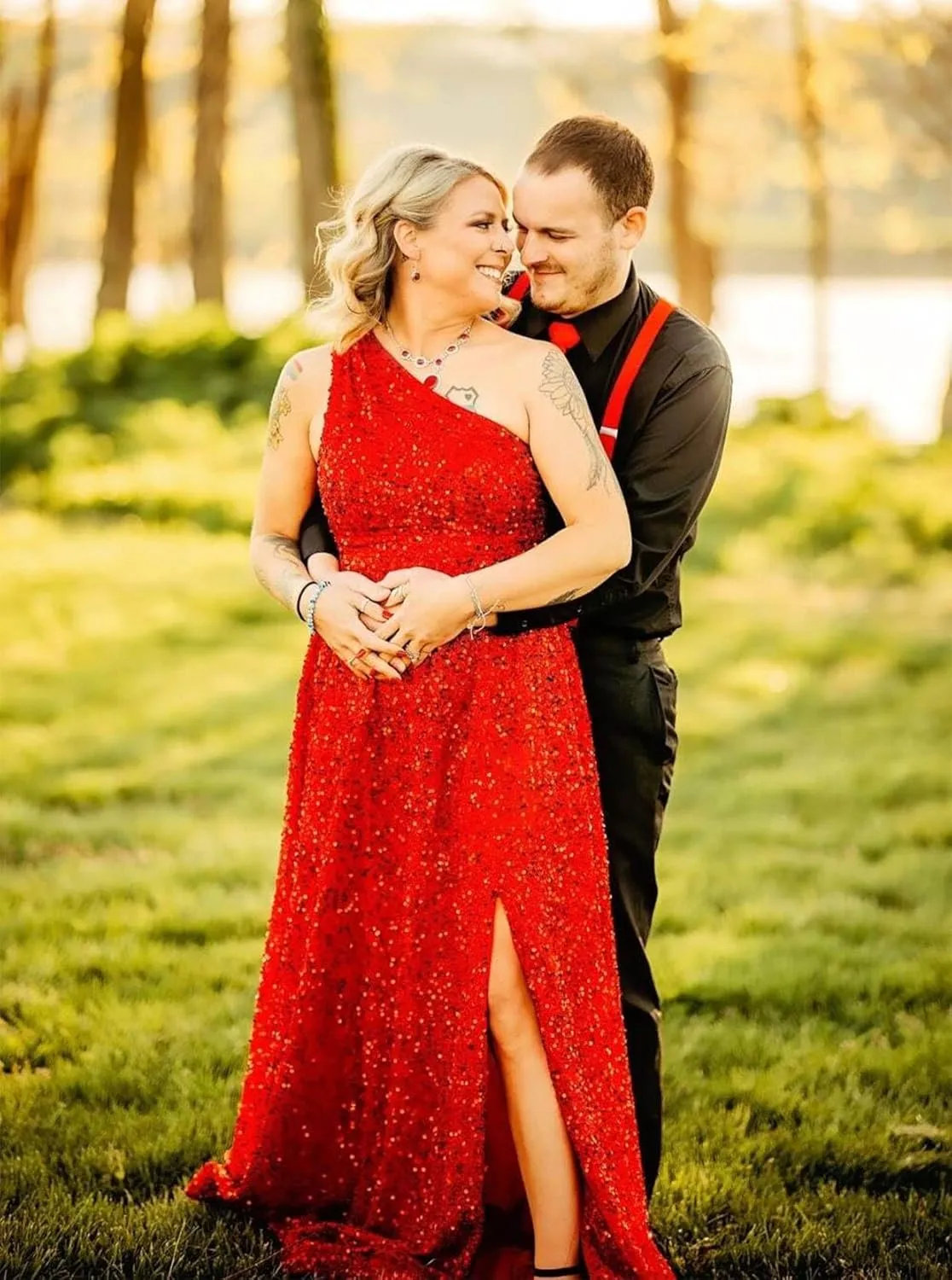 Sparkly Sequin Prom Dresses for Women 2025 Long Split One Shoulder Formal Evening Ball Gown with Pockets