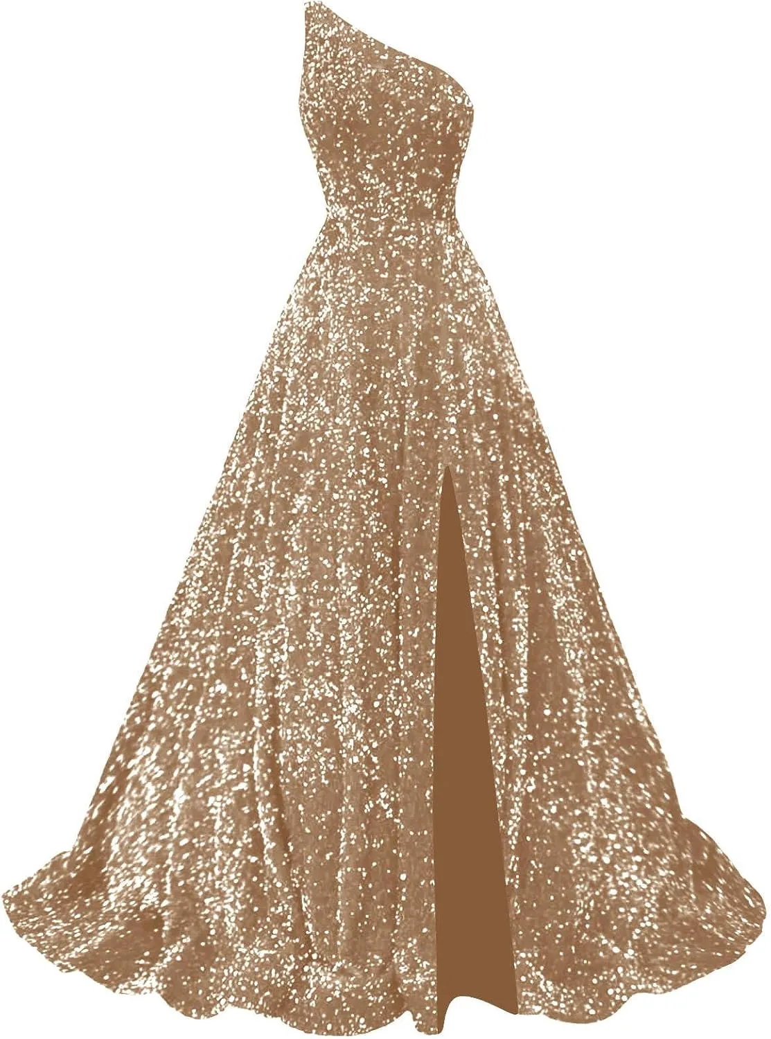 Sparkly Sequin Prom Dresses for Women 2025 Long Split One Shoulder Formal Evening Ball Gown with Pockets