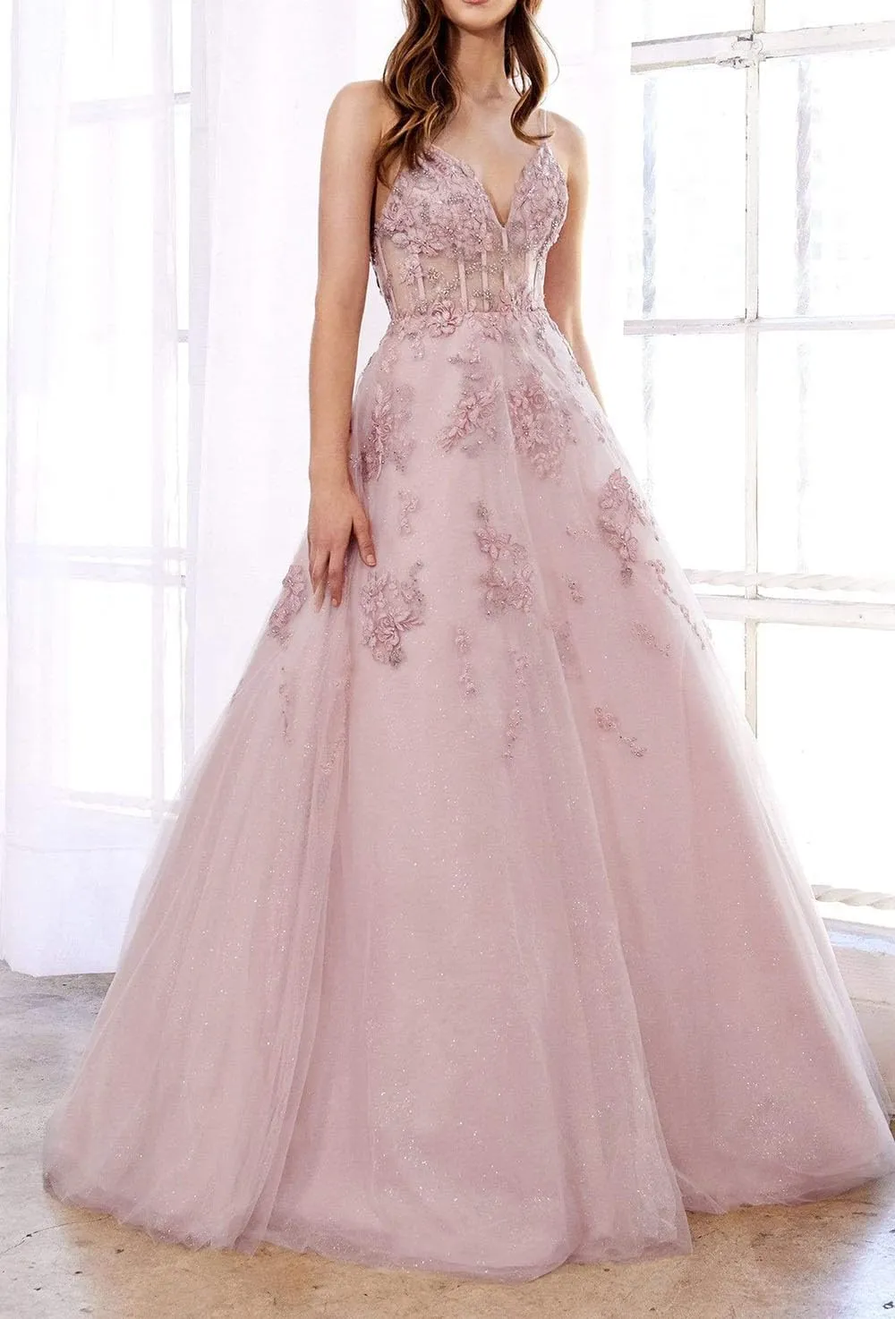 Sparkly Tulle Prom Dresses for Teens Lace Appliques Beaded Long Ball Gowns Spaghetti Straps Formal Dresses