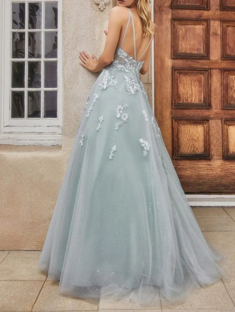 Sparkly Tulle Prom Dresses for Teens Lace Appliques Beaded Long Ball Gowns Spaghetti Straps Formal Dresses