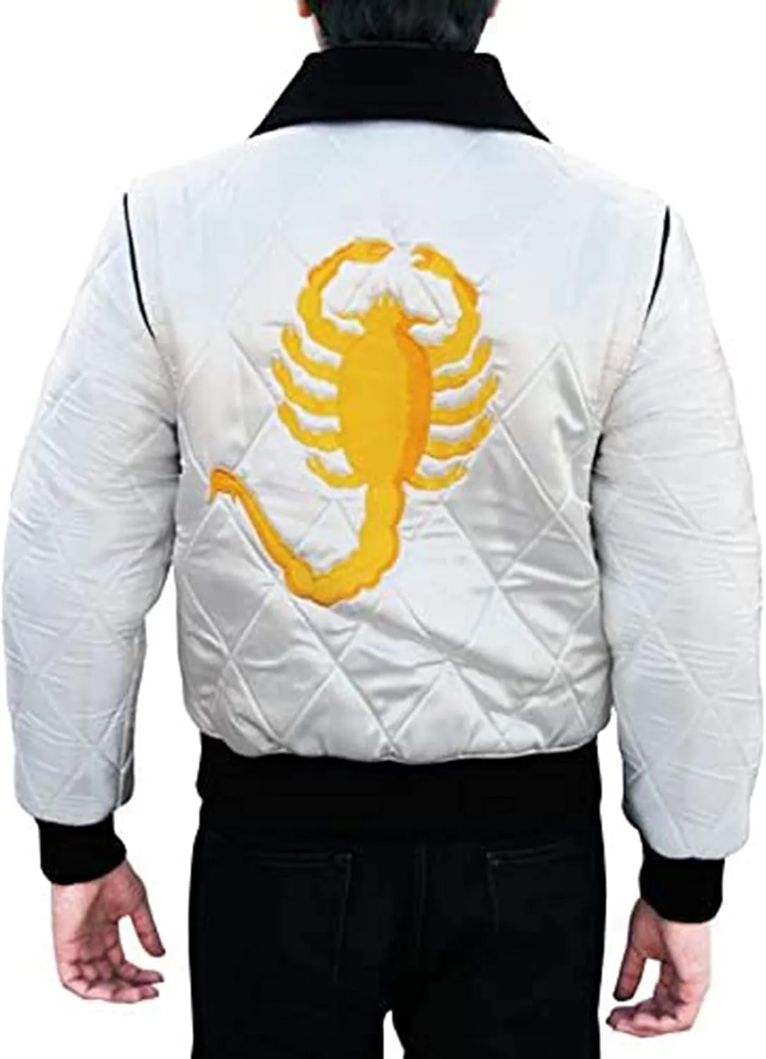 SpazeUp Mens White Drive Quilted Satin Bomber Jacket - Reversible Scorpio Logo Bomber Jackets for Men