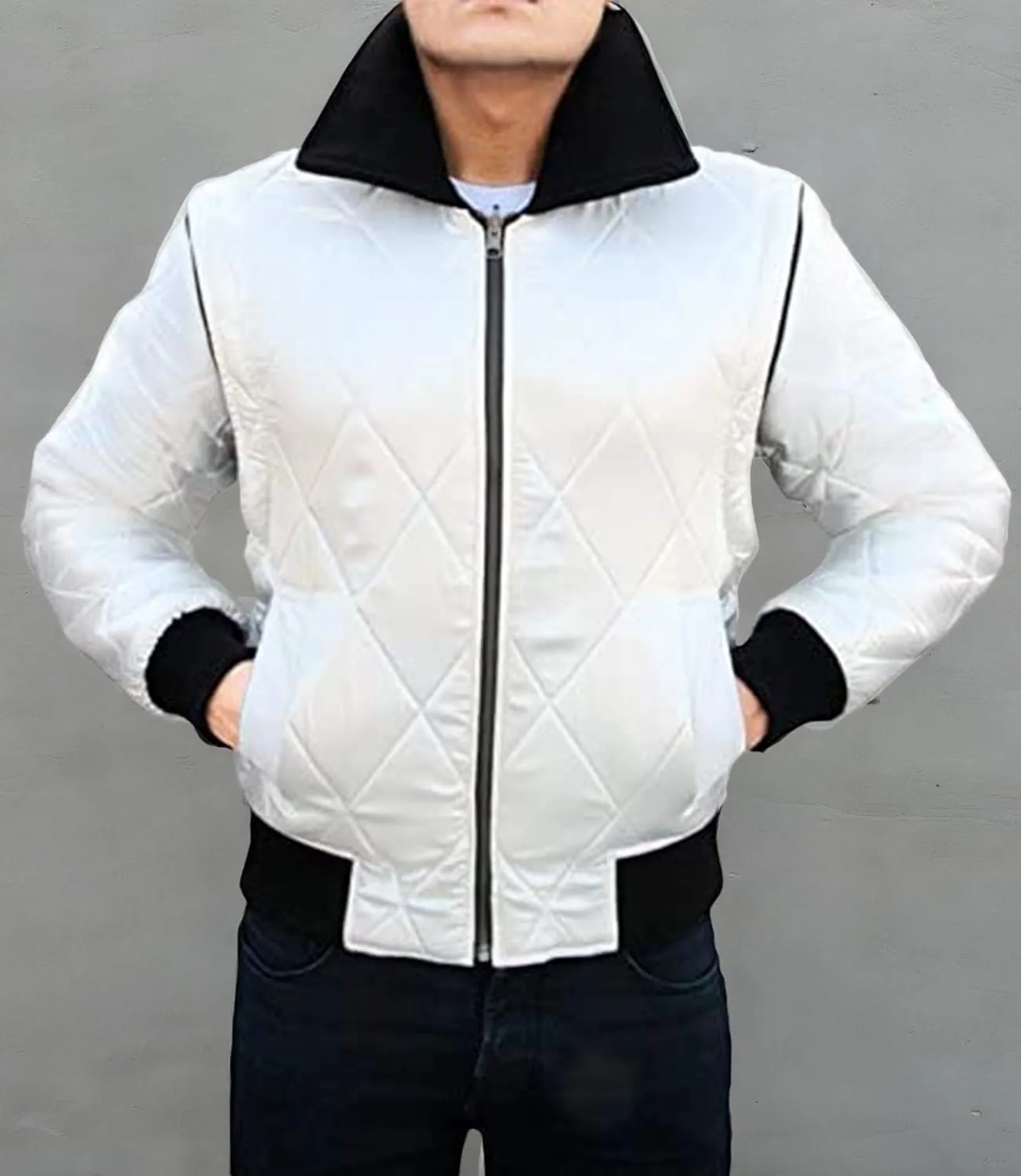 SpazeUp Mens White Drive Quilted Satin Bomber Jacket - Reversible Scorpio Logo Bomber Jackets for Men
