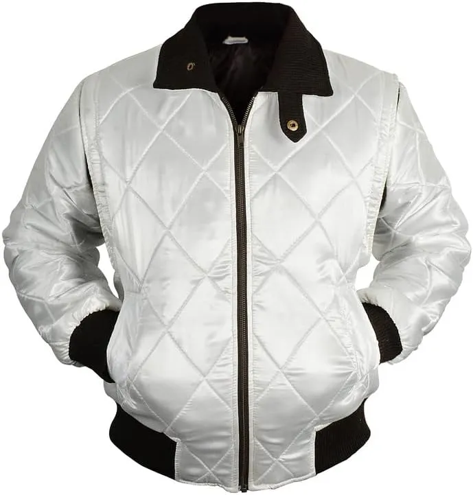 SpazeUp Mens White Drive Quilted Satin Bomber Jacket - Reversible Scorpio Logo Bomber Jackets for Men