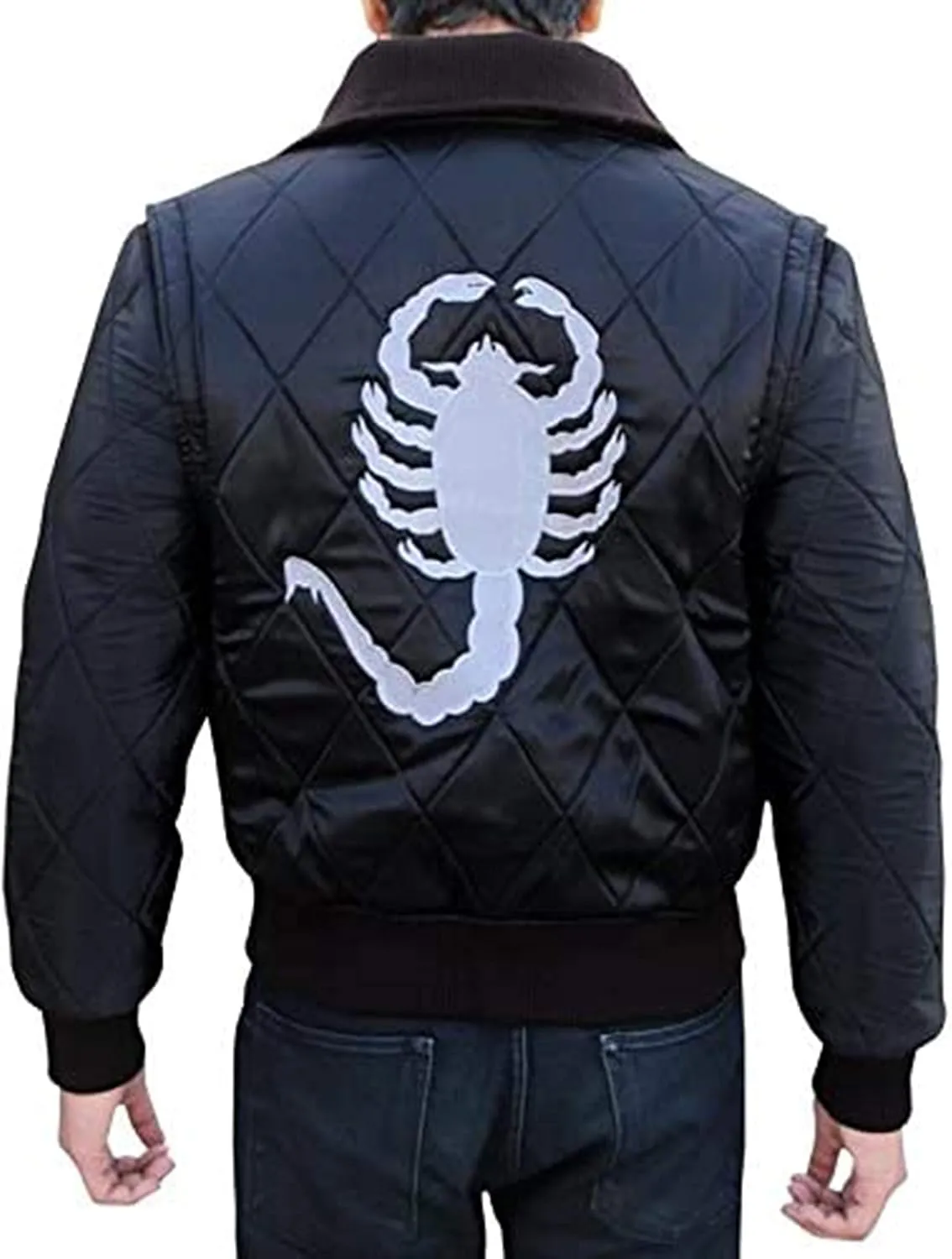 SpazeUp Mens White Drive Quilted Satin Bomber Jacket - Reversible Scorpio Logo Bomber Jackets for Men