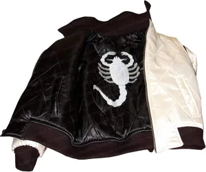 SpazeUp Mens White Drive Quilted Satin Bomber Jacket - Reversible Scorpio Logo Bomber Jackets for Men