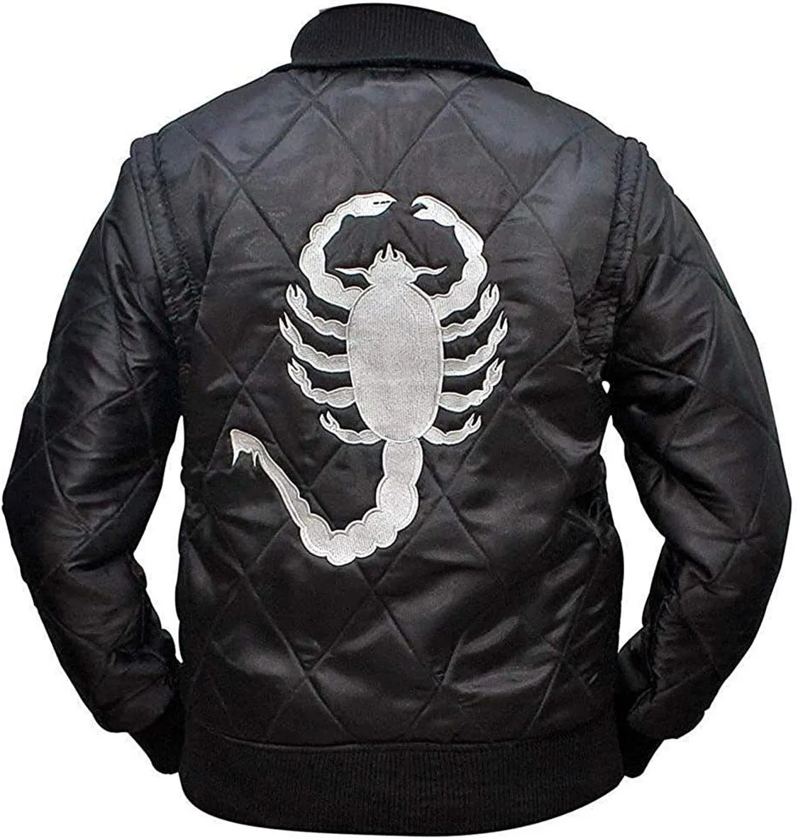 SpazeUp Mens White Quilted Satin Bomber Jacket - Reversible Scorpio Logo Bomber Jackets for Men