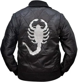 SpazeUp Mens White Quilted Satin Bomber Jacket - Reversible Scorpio Logo Bomber Jackets for Men